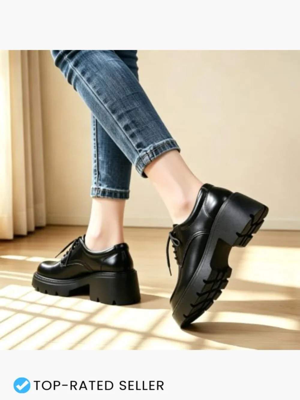 Women's Chunky Platform Oxford Shoes Lace Up Round Toe Memory Foam Cushioned